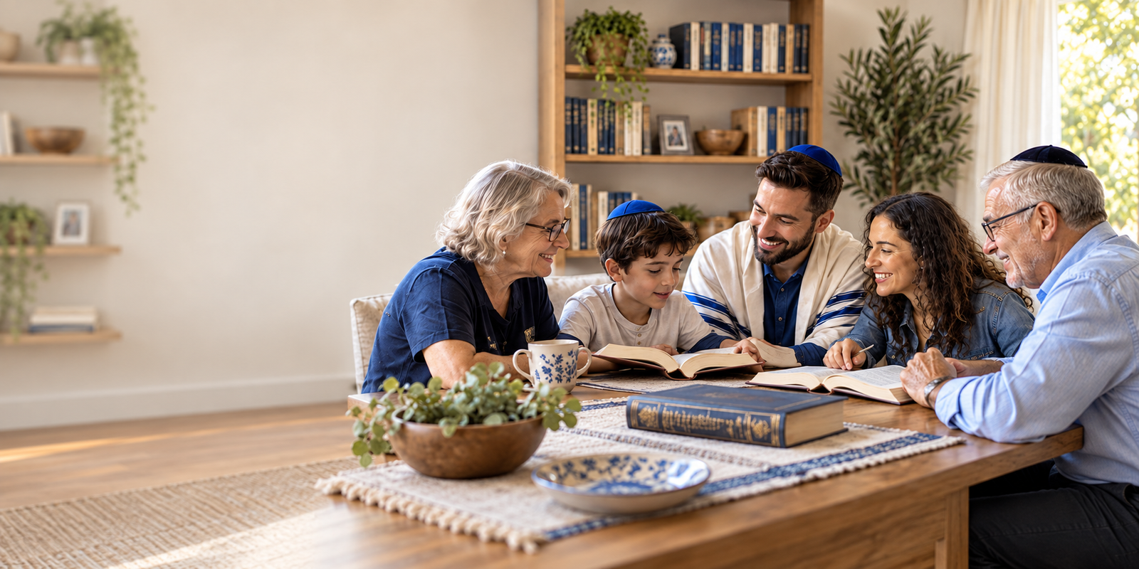 Familia multigeneracional aprendiendo junta